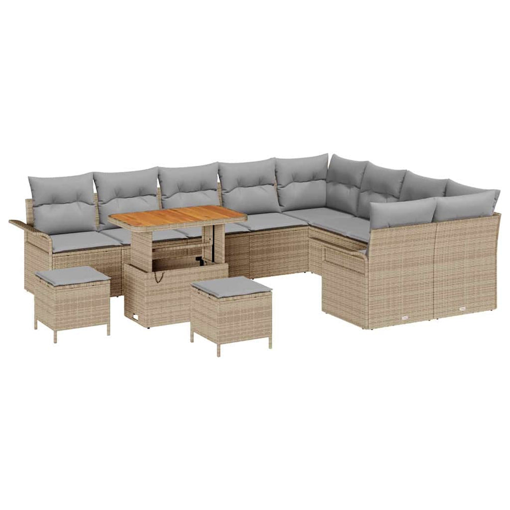 12 Dalių Sodo Sofa Rinkinys su Pagalvėmis Smėlio Poli Ratanas Akacija - Namų Idėja