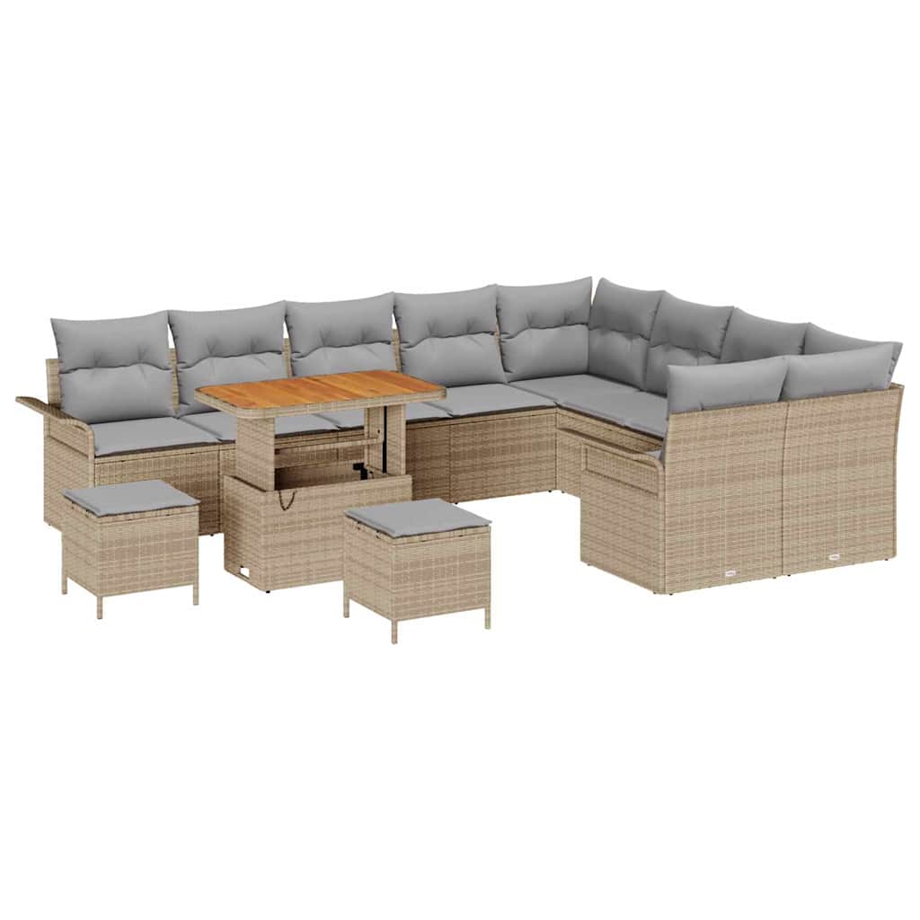 12 Dalių Sodo Sofa Rinkinys su Pagalvėmis Smėlio Poli Ratanas Akacija - Namų Idėja