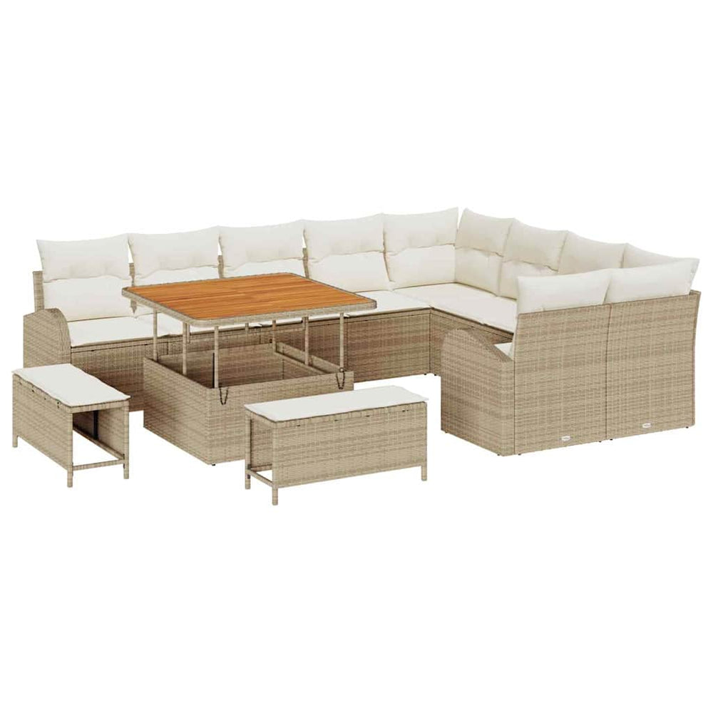 12 Dalių Sodo Sofa Rinkinys su Pagalvėmis Smėlio Poli Ratanas Akacijų - Namų Idėja