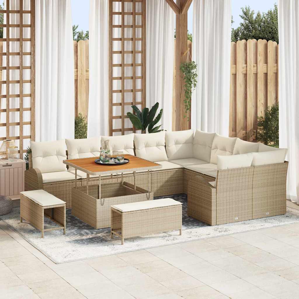 12 Dalių Sodo Sofa Rinkinys su Pagalvėmis Smėlio Poli Ratanas Akacijų - Namų Idėja