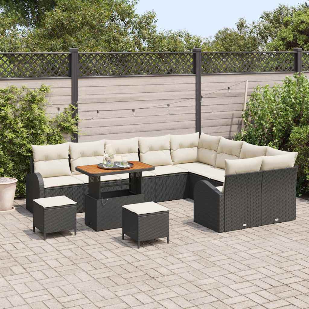 12 dalių sodo sofa su pagalvėlėmis juoda poli ratanas akacija - Namų Idėja