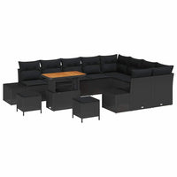 12 dalių sodo sofa su pagalvėlėmis Juoda Poli rattanas Akacija - Namų Idėja