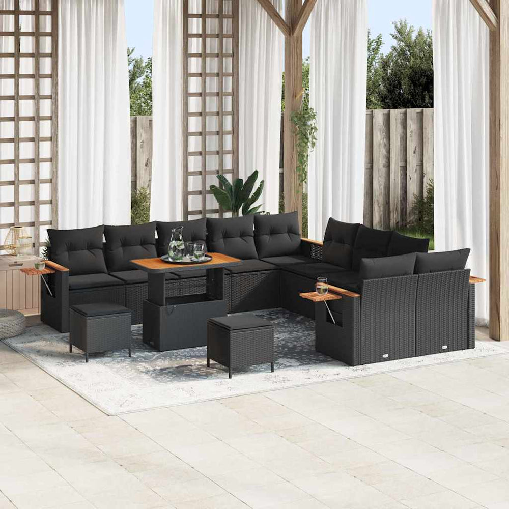 13 dalių sodo sofa komplektas su pagalvėlėmis Juoda Poli ratanas Akacija - Namų Idėja