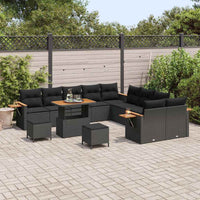 13 dalių sodo sofa komplektas su pagalvėlėmis Juoda Poli ratanas Akacija - Namų Idėja