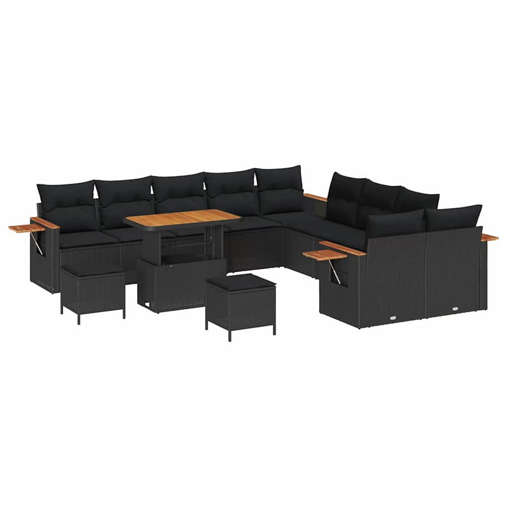 13 dalių sodo sofa komplektas su pagalvėlėmis Juoda Poli ratanas Akacija - Namų Idėja