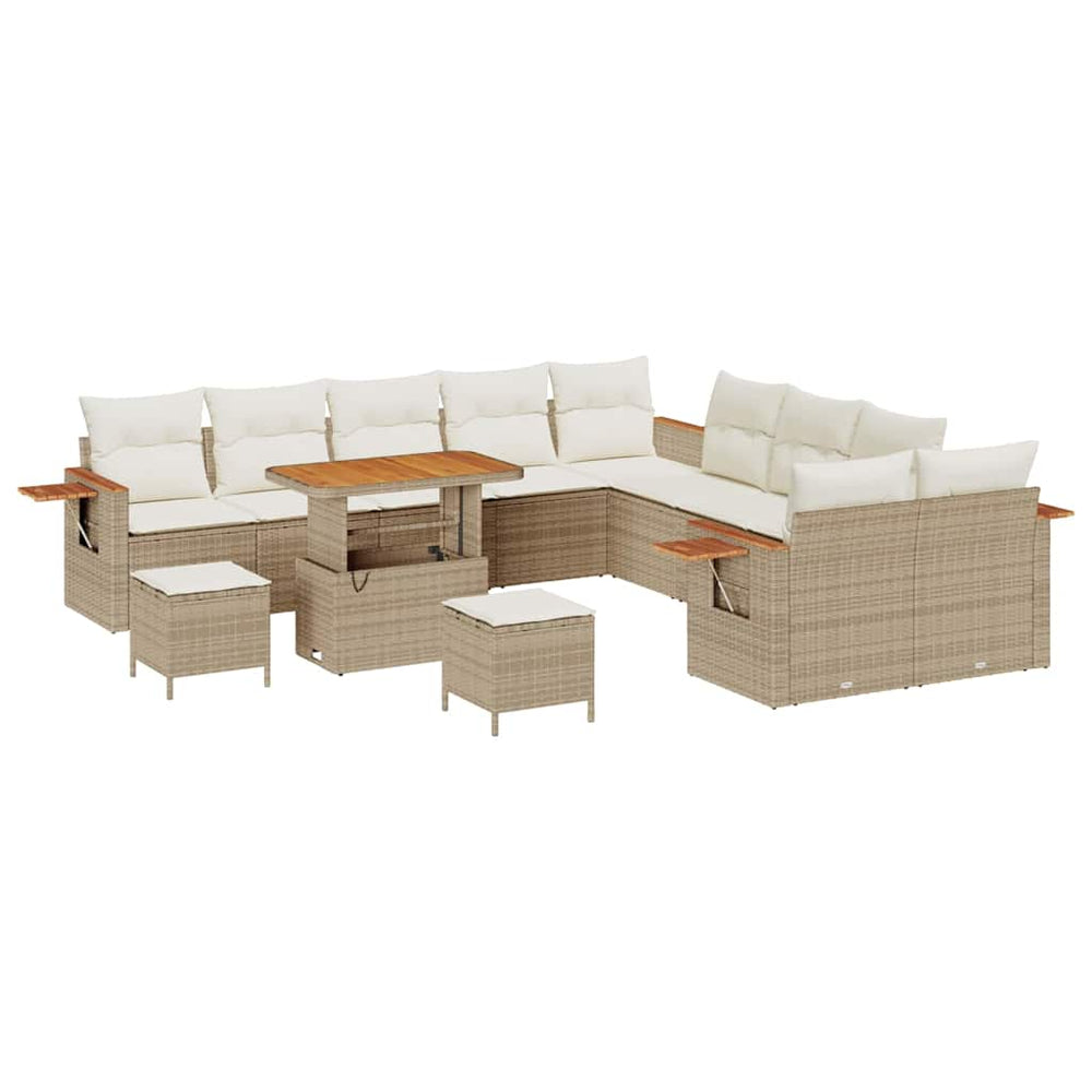 13 dalių sodo sofa komplektas su pagalvėlėmis Kreminė Poli ratanas Akacija - Namų Idėja