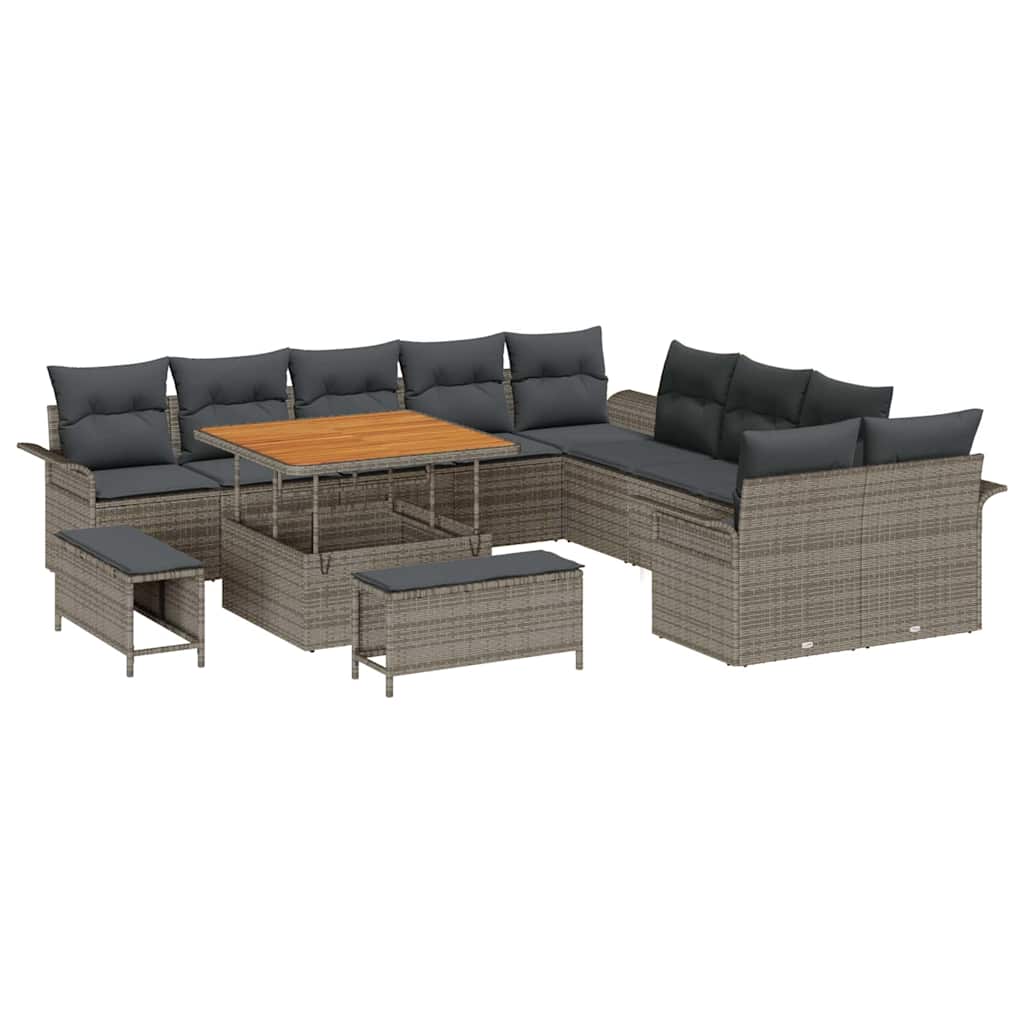 13 dalių sodo sofa komplektas su pagalvėlėmis Pilka Poli ratanas Akacija - Namų Idėja