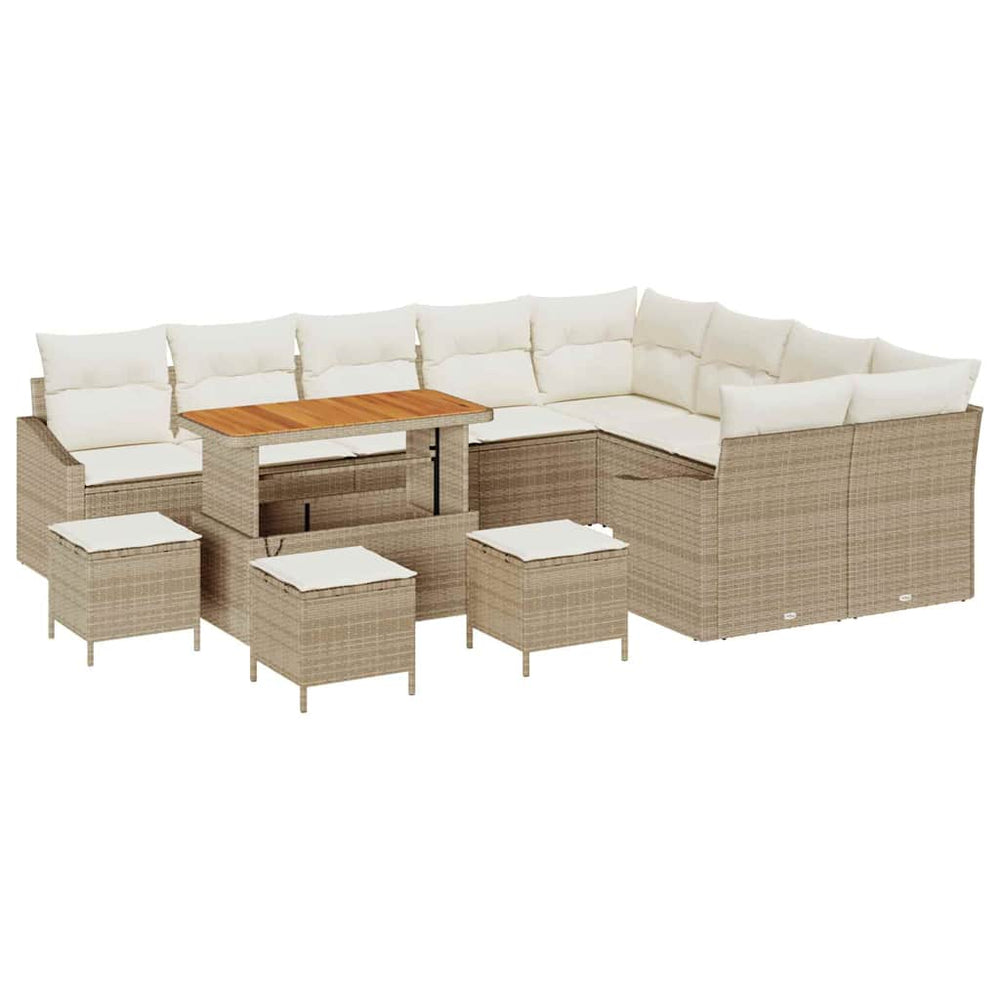 13 dalių sodo sofa komplektas su pagalvėlėmis smėlio poli ratanas akacija - Namų Idėja