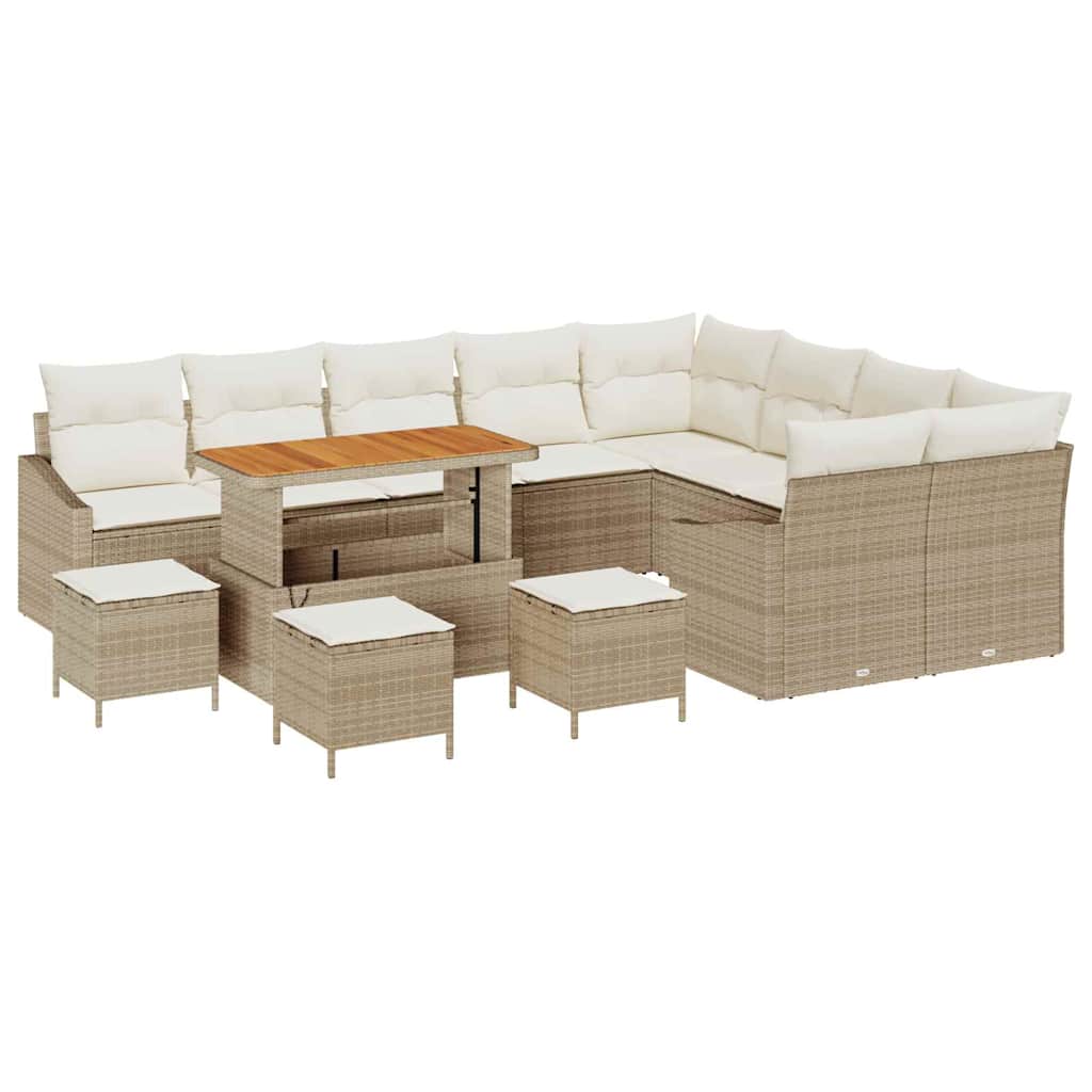 13 dalių sodo sofa komplektas su pagalvėlėmis smėlio poli ratanas akacija - Namų Idėja