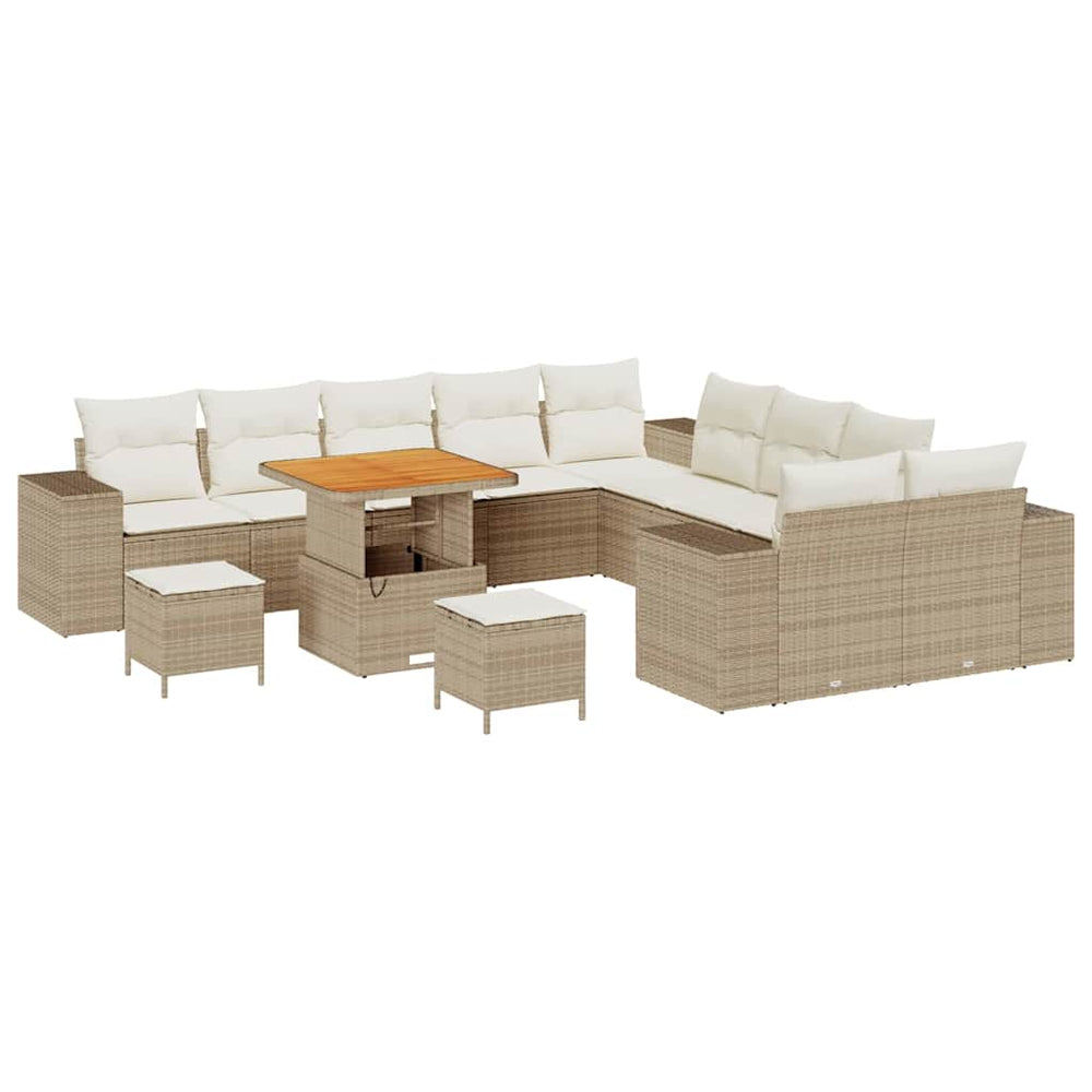 13 Dalių Sodo Sofa Komplektas su Pagalvėlėmis Smėlio Poli Ratanas Akacija - Namų Idėja