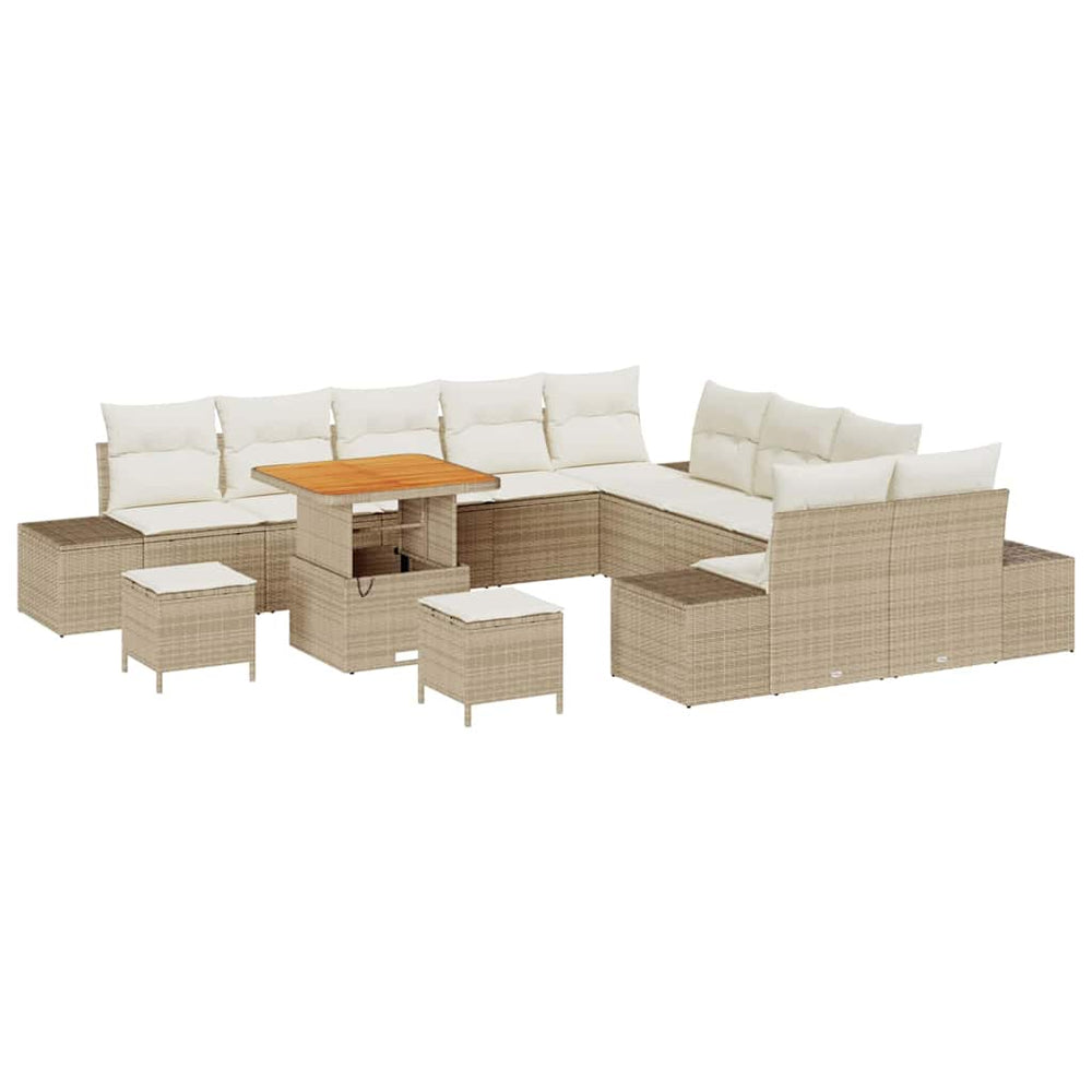 13 dalių sodo sofa komplektas su pagalvėlėmis, smėlio poli ratanas, akacija - Namų Idėja