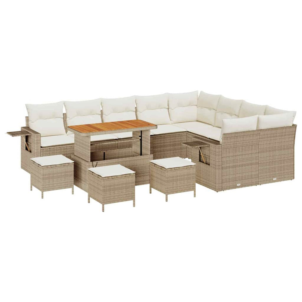 13 dalių sodo sofa komplektas su pagalvėlėmis smėlio poli ratanas akacija - Namų Idėja