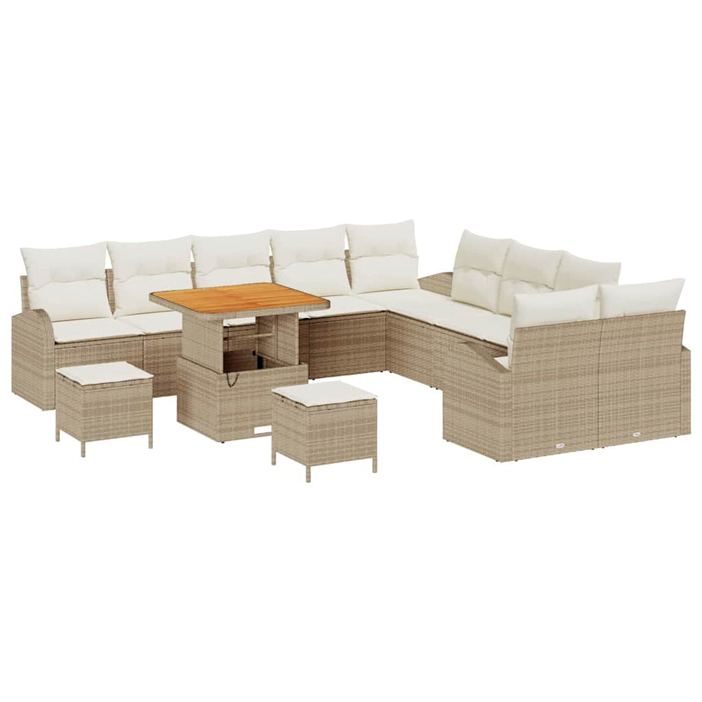 13 dalių sodo sofa komplektas su pagalvėlėmis smėlio poli ratanas akacija - Namų Idėja