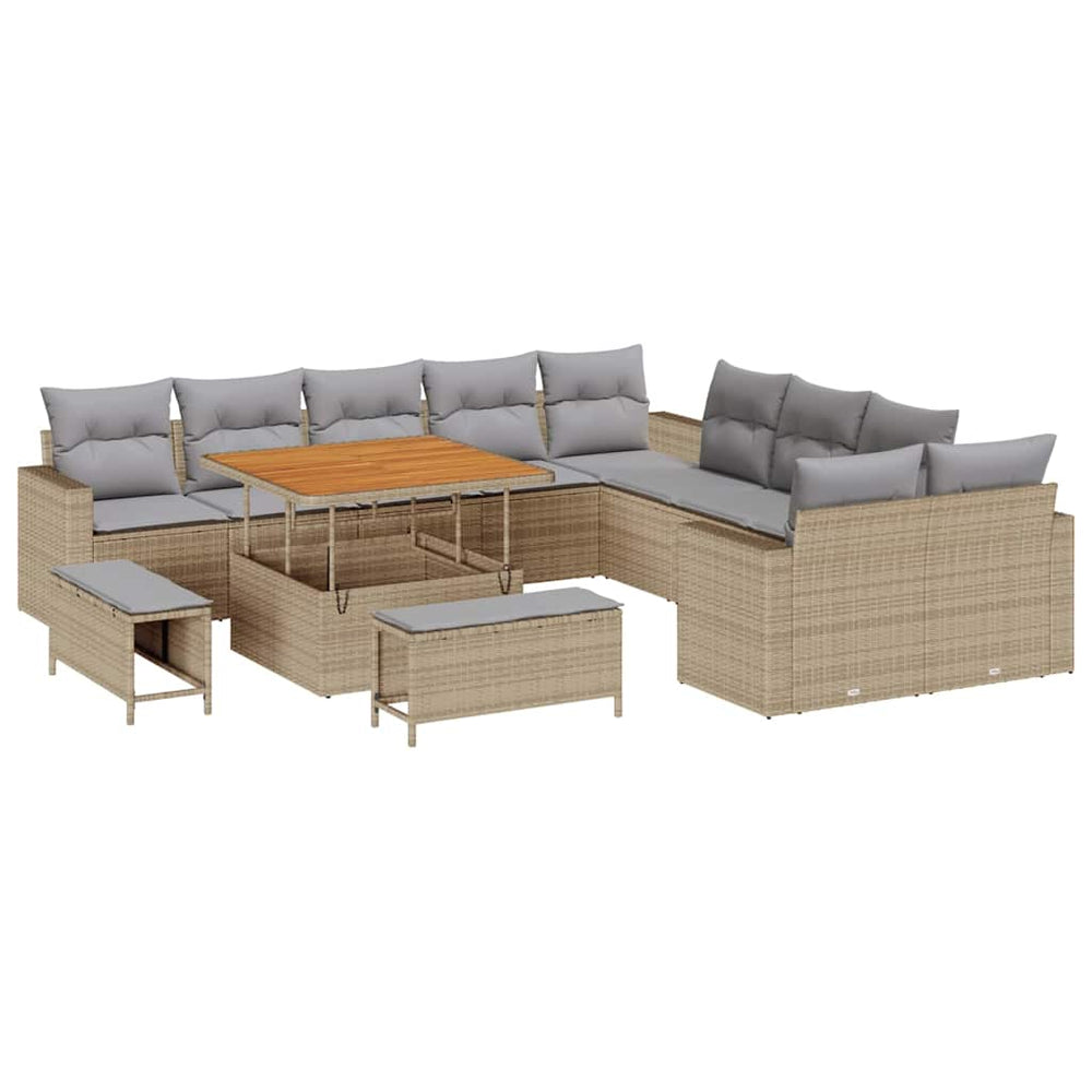 13 dalių sodo sofa komplektas su pagalvėlėmis, Smėlio, Poliratanas, Akacija - Namų Idėja