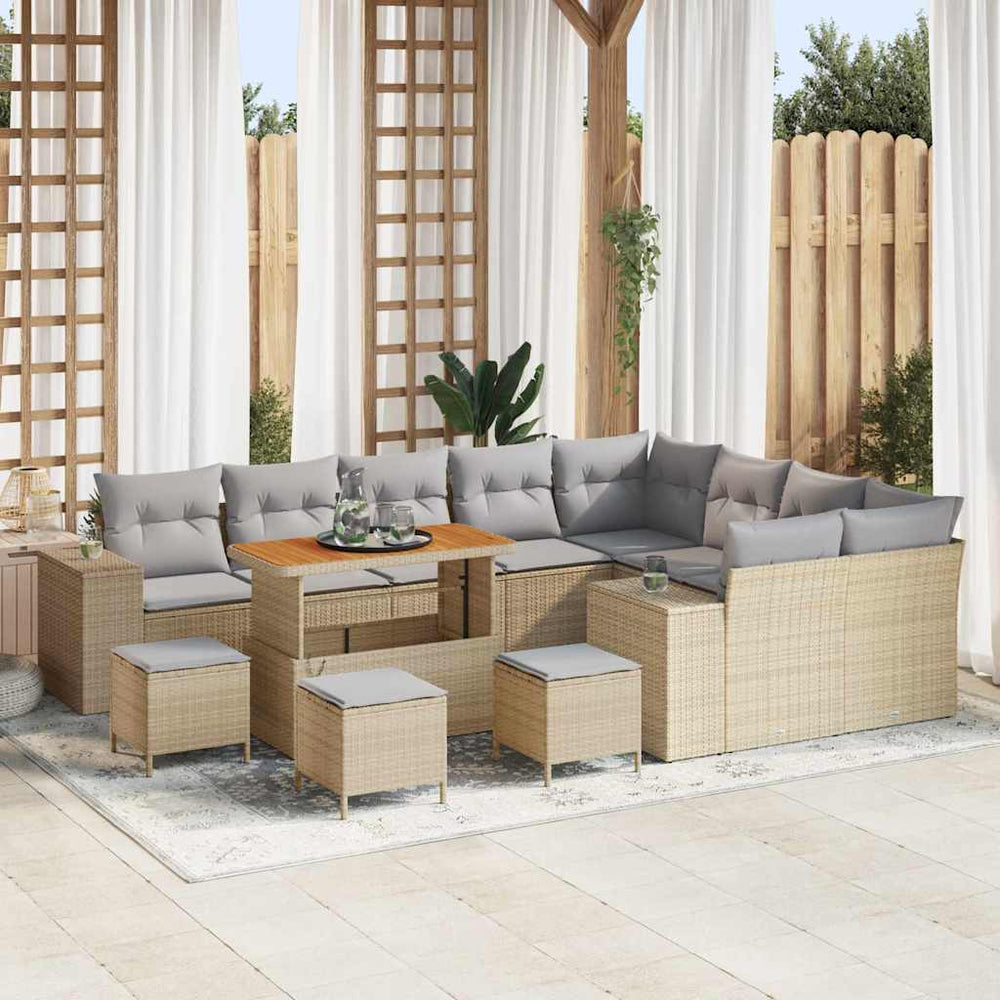 13 dalių sodo sofa komplektas su pagalvėlėmis smėlio spalvos poli ratanas akacija - Namų Idėja