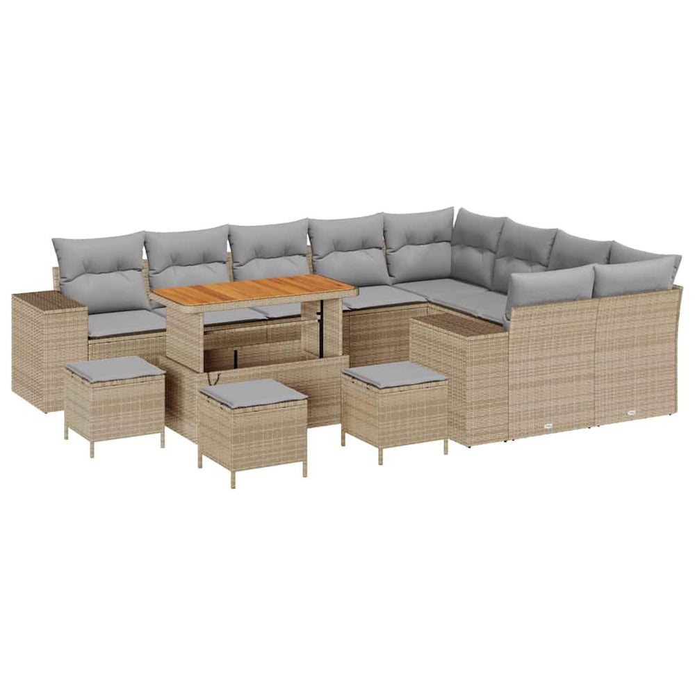 13 dalių sodo sofa komplektas su pagalvėlėmis smėlio spalvos poli ratanas akacija - Namų Idėja