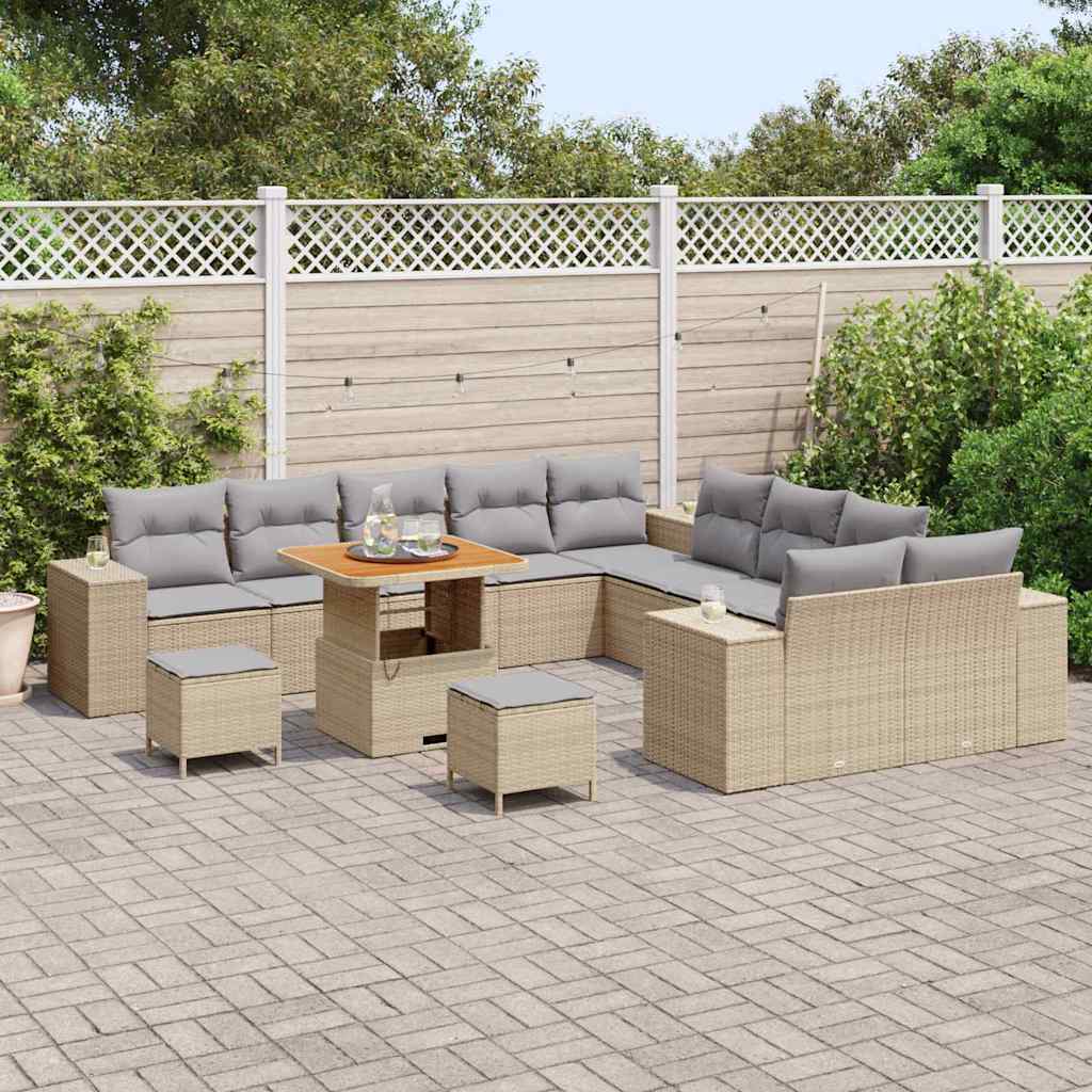 13 dalių sodo sofa komplektas su pagalvėlėmis šviesiai pilka poli ratanas akacija - Namų Idėja