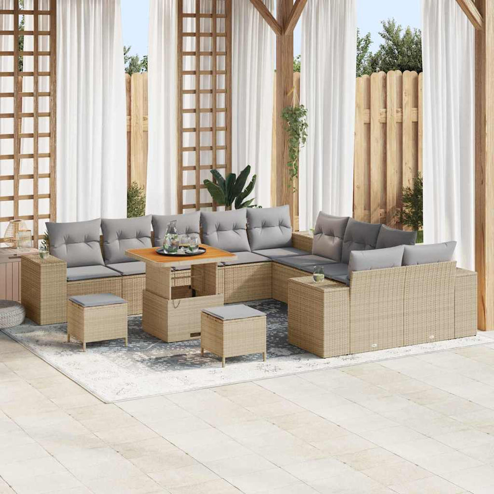 13 dalių sodo sofa komplektas su pagalvėlėmis šviesiai pilka poli ratanas akacija - Namų Idėja