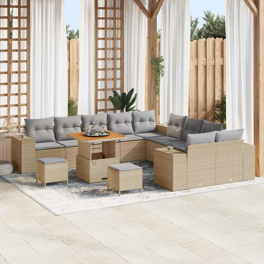 13 dalių sodo sofa komplektas su pagalvėlėmis šviesiai pilka poli ratanas akacija - Namų Idėja