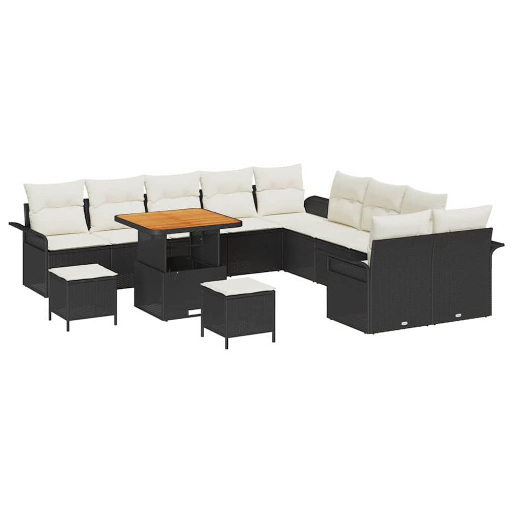 13 dalių sodo sofa komplektas su pagalvėmis juoda poli ratanas akacija - Namų Idėja