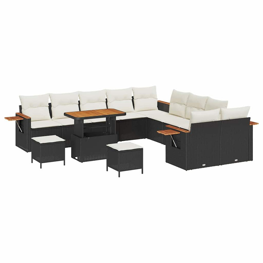13 dalių sodo sofa komplektas su pagalvėmis juoda poli ratanas akacija - Namų Idėja