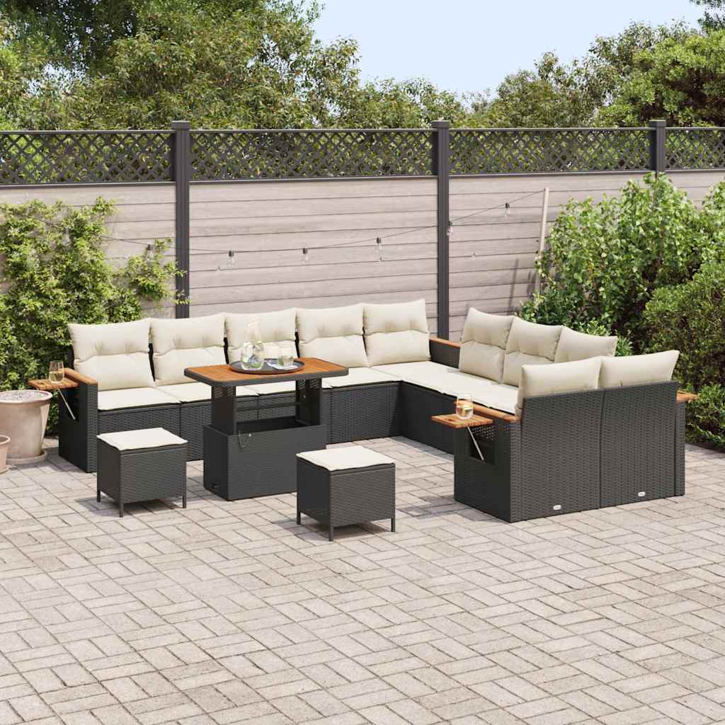 13 dalių sodo sofa komplektas su pagalvėmis juoda poli ratanas akacija - Namų Idėja