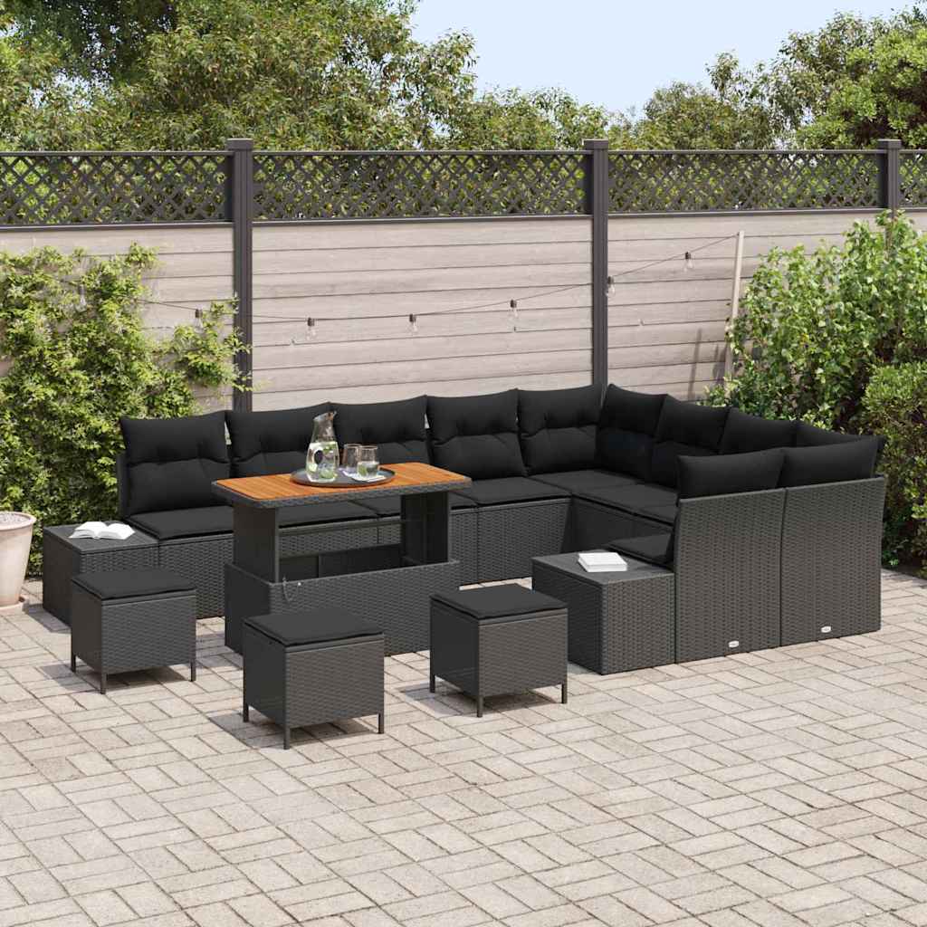 13 dalių sodo sofa komplektas su pagalvėmis Juodas poli ratanas akacijos - Namų Idėja