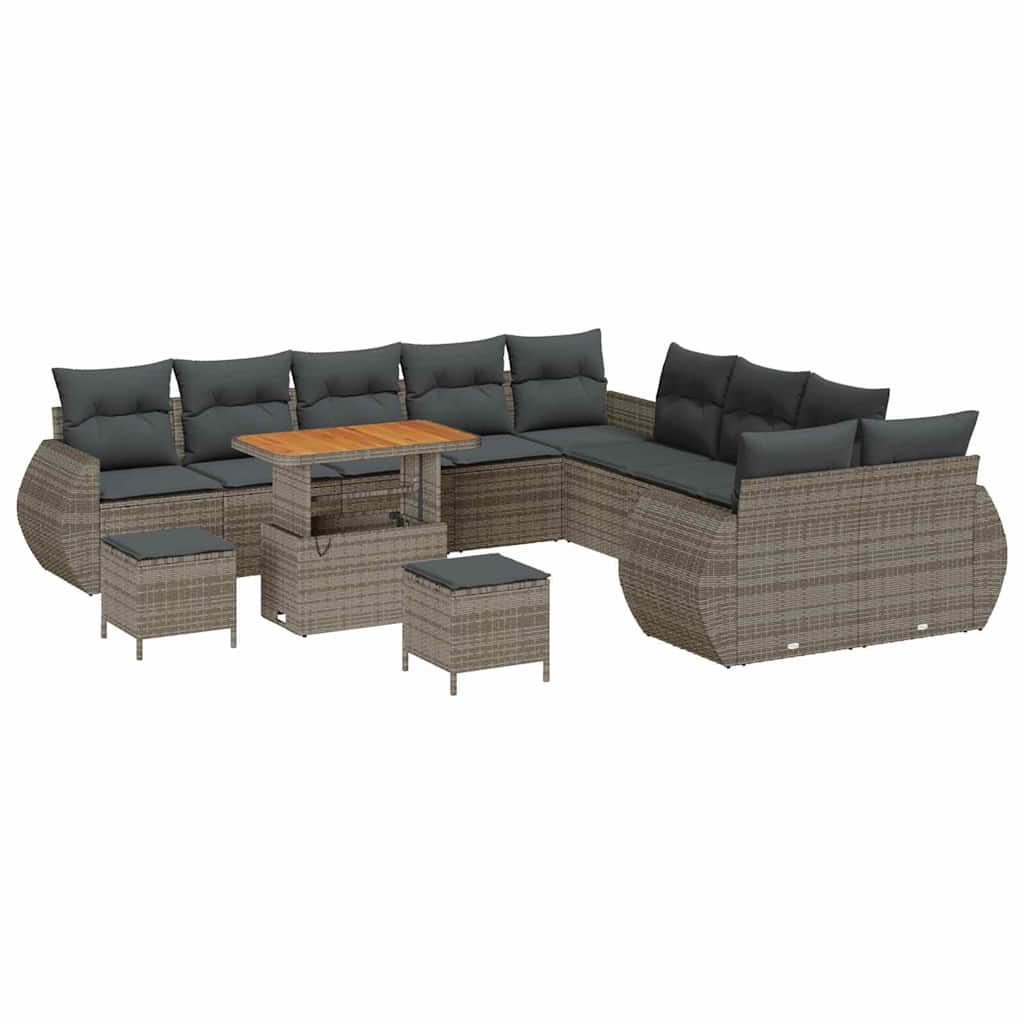 13 dalių sodo sofa komplektas su pagalvėmis pilka poli ratano akacijos - Namų Idėja