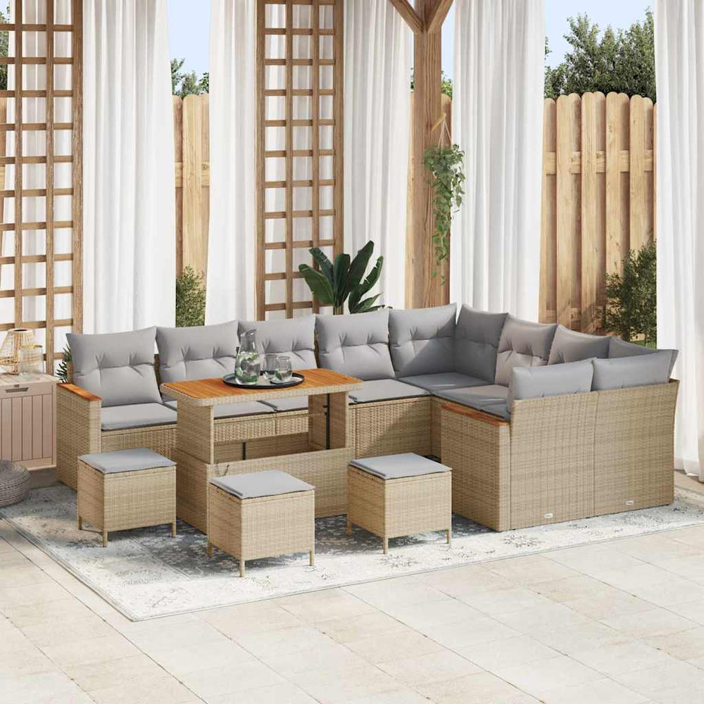 13 dalių sodo sofa komplektas su pagalvėmis smėlio poli ratanas akacijos - Namų Idėja