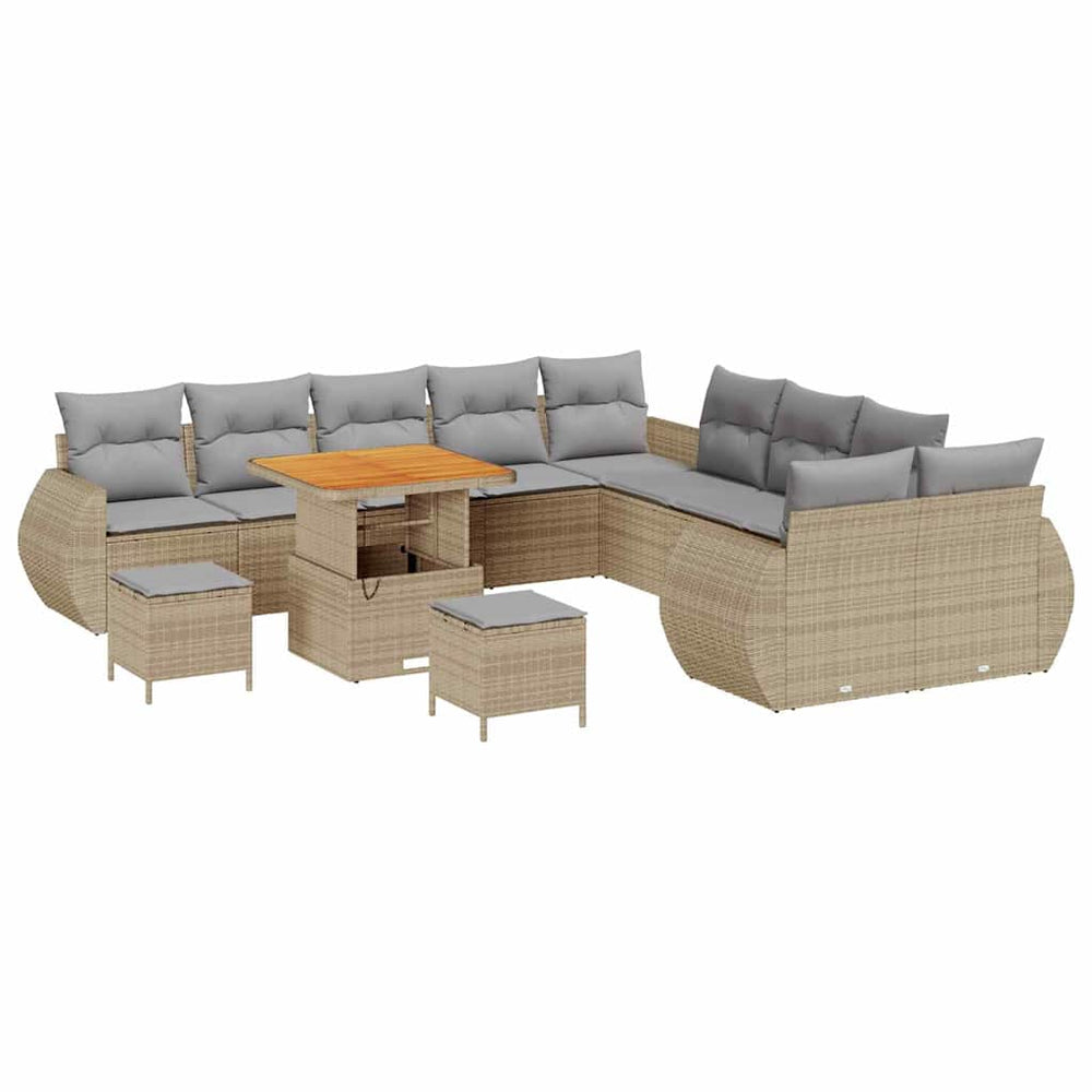 13 Dalių Sodo Sofa Komplektas Su Pagalvėmis Smėlio Poliratanas Akacija - Namų Idėja