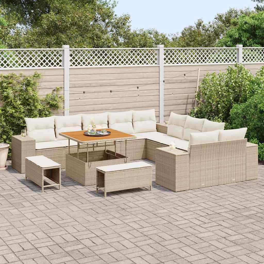 13 dalių sodo sofa komplektas su pagalvėmis Smėlis Poli ratanas Akacija - Namų Idėja