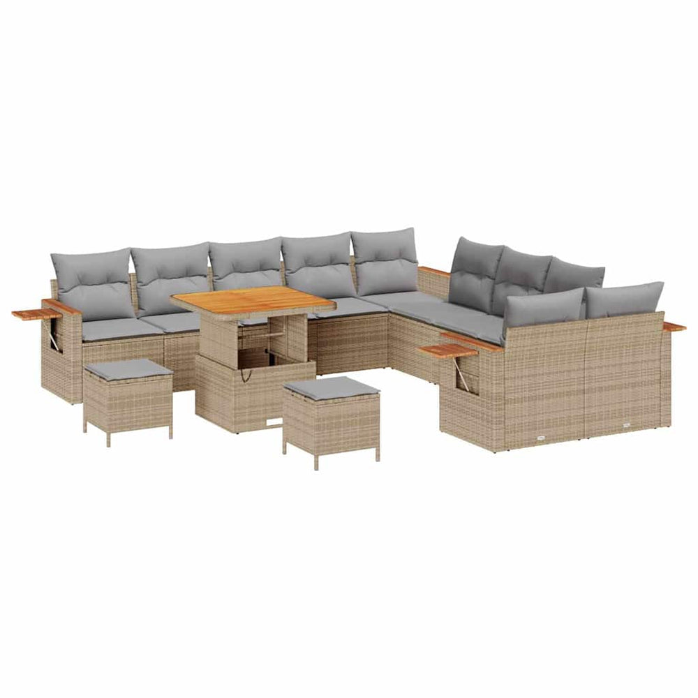 13 dalių Sodo Sofa Rinkinys su Pagalvėlėmis Bežinė Poliratanas Akacija - Namų Idėja