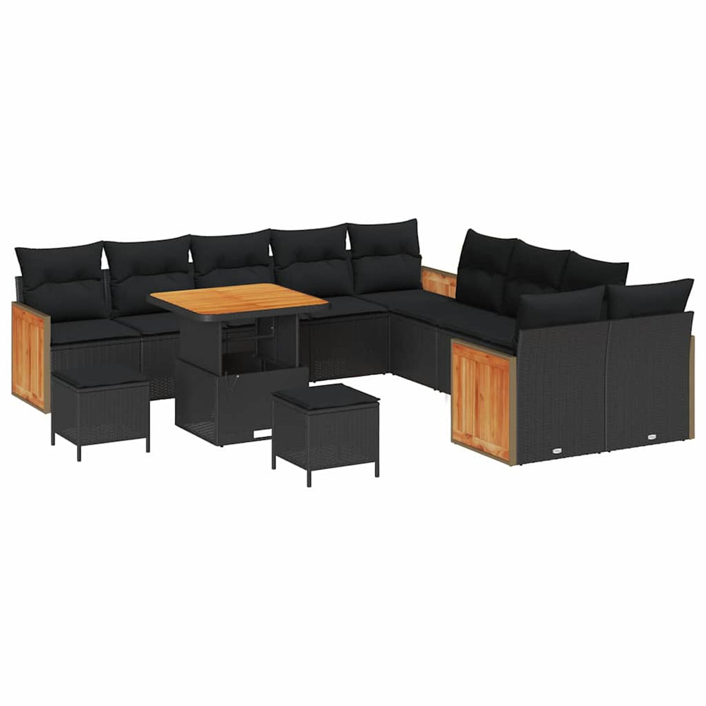 13 Dalių Sodo Sofa Rinkinys Su Pagalvėlėmis Juoda Poli Ratanas Akacija - Namų Idėja