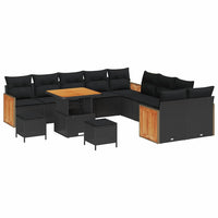 13 Dalių Sodo Sofa Rinkinys Su Pagalvėlėmis Juoda Poli Ratanas Akacija - Namų Idėja