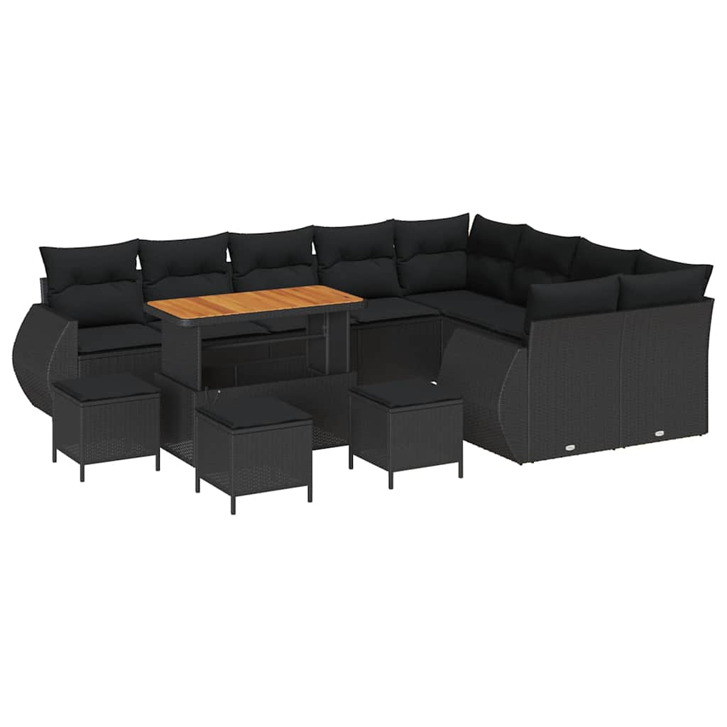 13 dalių sodo sofa rinkinys su pagalvėlėmis juodas poli ratanas akacija - Namų Idėja