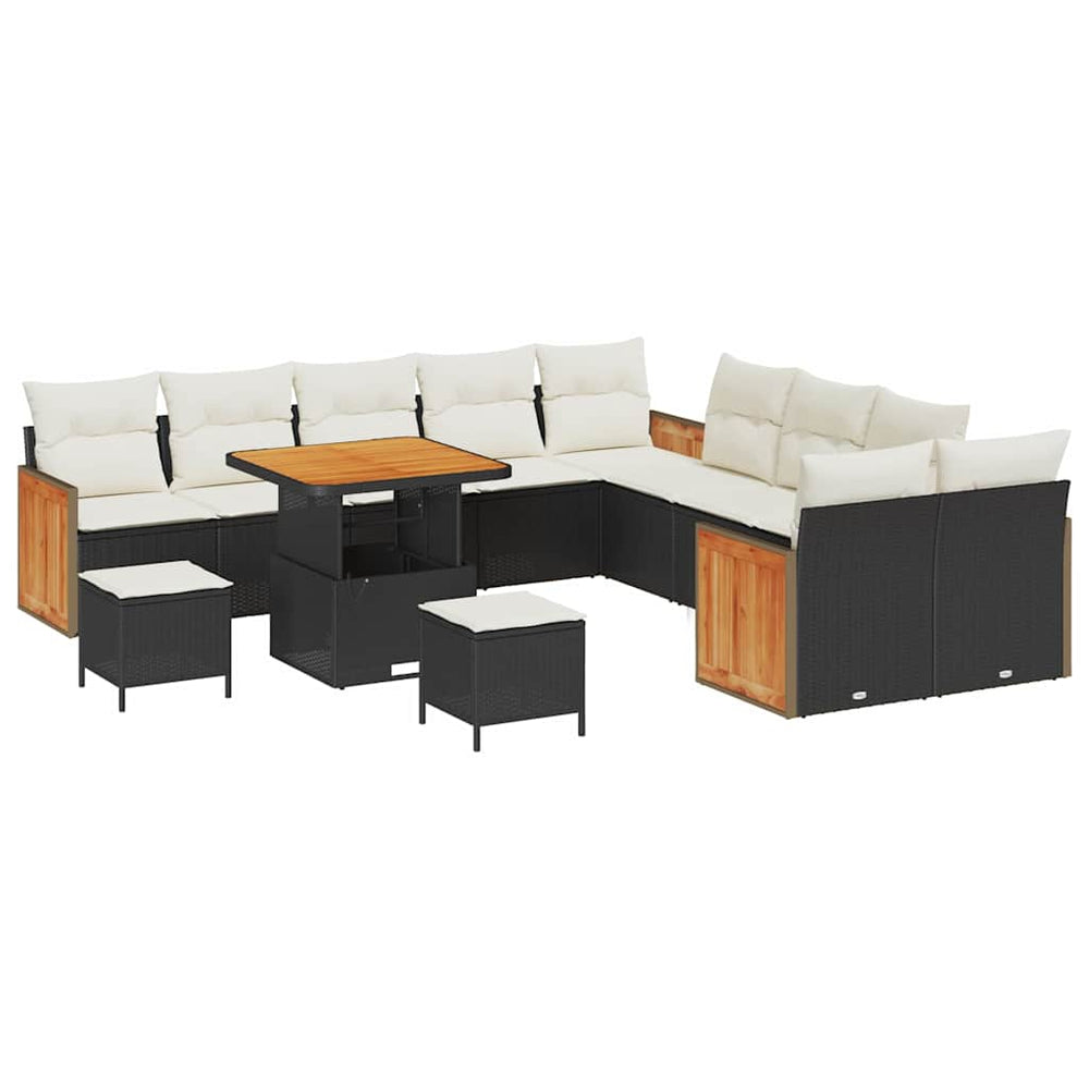 13 dalių sodo sofa rinkinys su pagalvėlėmis Juodas Poli Ratanas Akacija - Namų Idėja