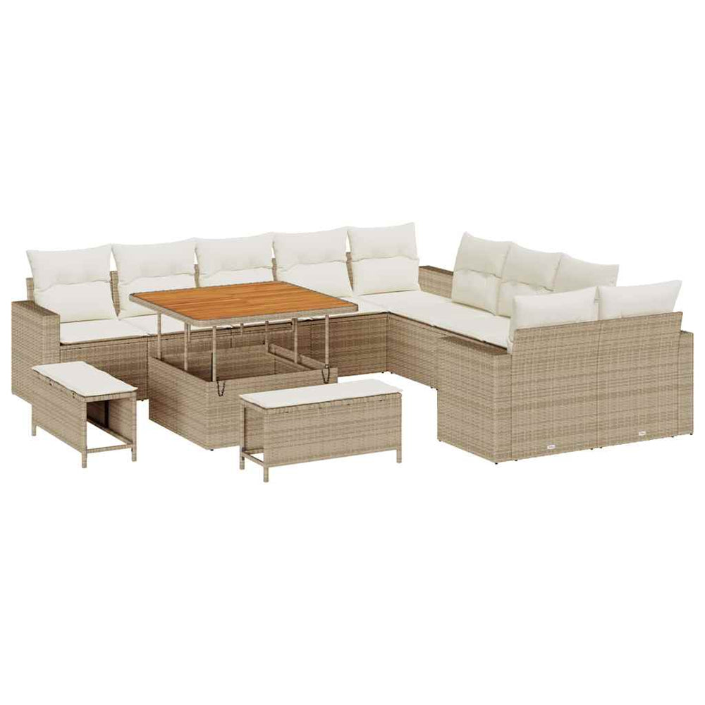 13 dalių sodo sofa rinkinys su pagalvėlėmis kreminė poli ratanas akacija - Namų Idėja