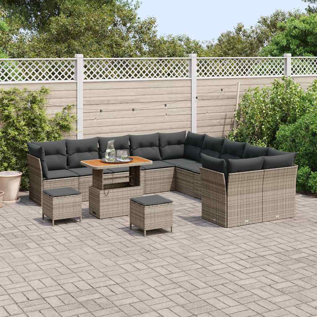 13 dalių sodo sofa rinkinys su pagalvėlėmis pilka poli ratanas akacija - Namų Idėja