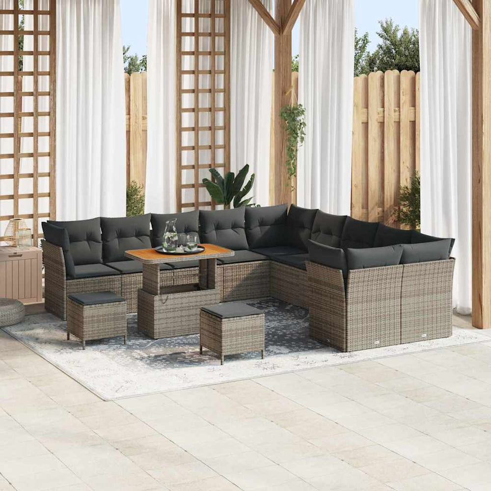 13 dalių sodo sofa rinkinys su pagalvėlėmis pilka poli ratanas akacija - Namų Idėja