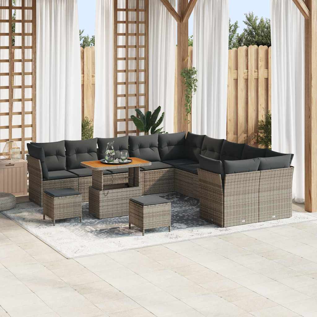 13 dalių sodo sofa rinkinys su pagalvėlėmis pilka poli ratanas akacija - Namų Idėja