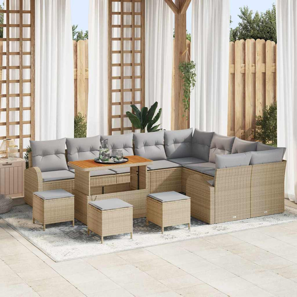 13 dalių sodo sofa rinkinys su pagalvėlėmis Smėlio Poli Ratanas Akacija - Namų Idėja