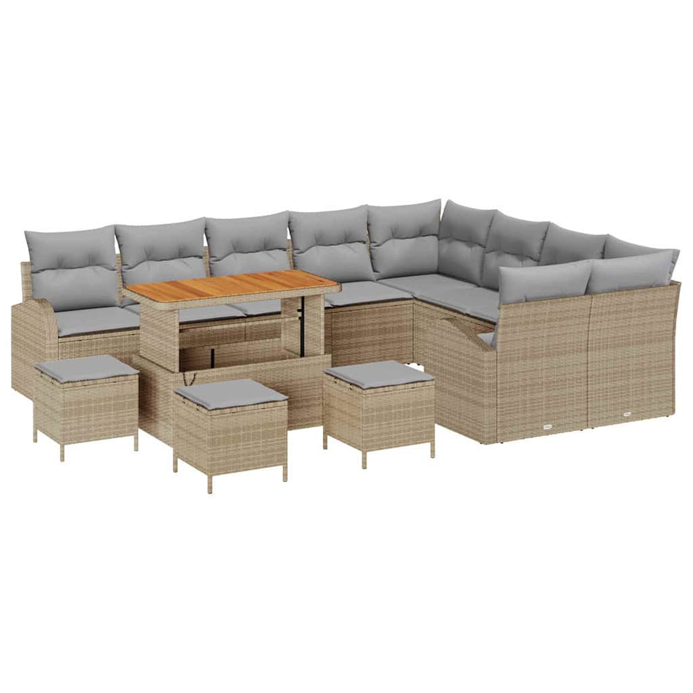 13 dalių sodo sofa rinkinys su pagalvėlėmis Smėlio Poli Ratanas Akacija - Namų Idėja