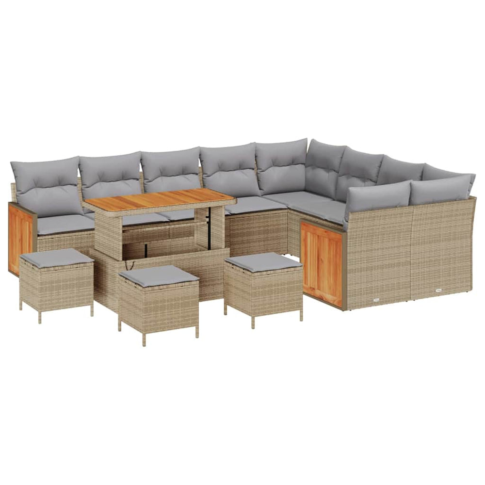 13 dalių sodo sofa rinkinys su pagalvėlėmis smėlio poliratanas acacia - Namų Idėja