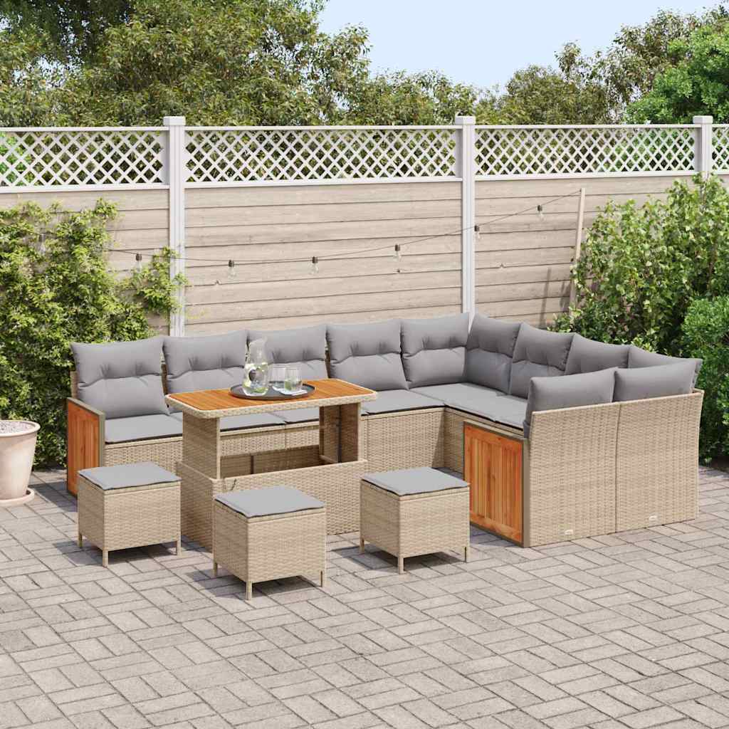 13 dalių sodo sofa rinkinys su pagalvėlėmis smėlio poliratanas acacia - Namų Idėja