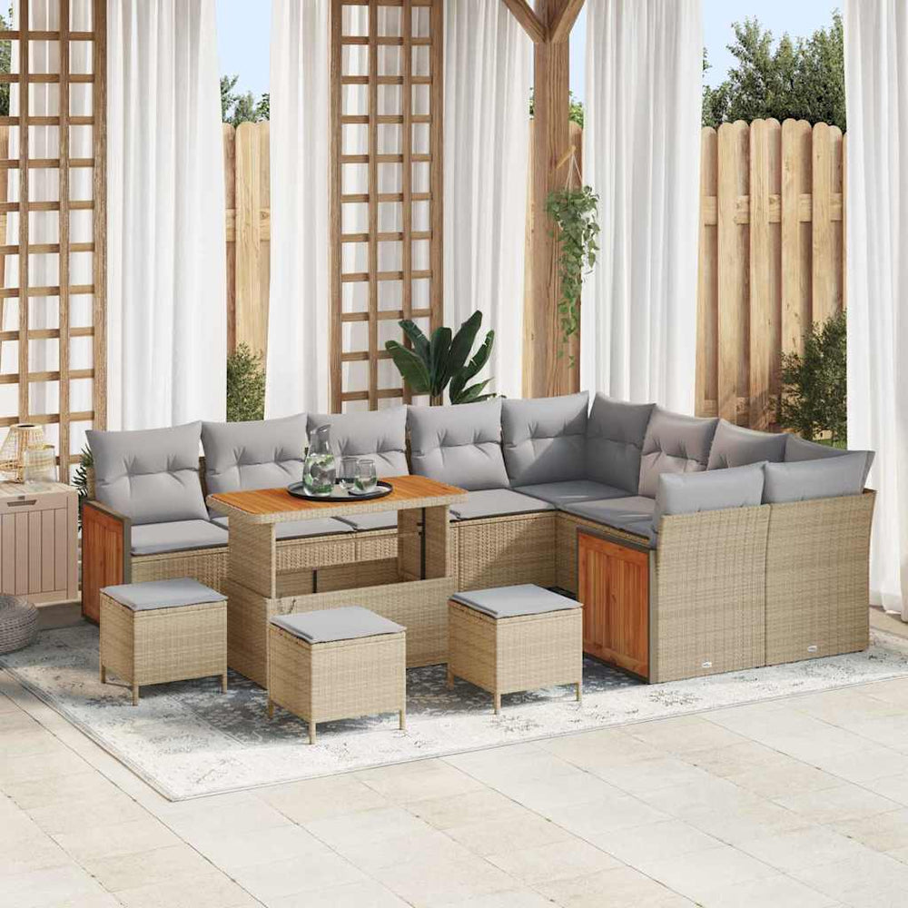 13 dalių sodo sofa rinkinys su pagalvėlėmis smėlio poliratanas acacia - Namų Idėja