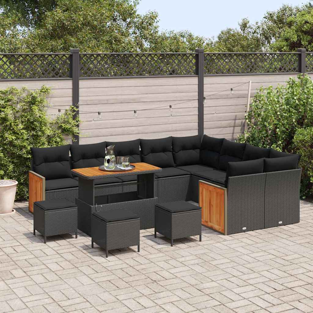 13 dalių sodo sofa rinkinys su pagalvėmis Juoda Poli ratanas Akacija - Namų Idėja