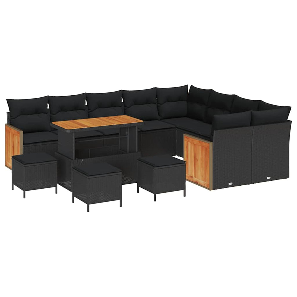 13 dalių sodo sofa rinkinys su pagalvėmis Juoda Poli ratanas Akacija - Namų Idėja