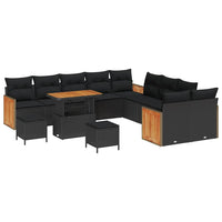 13 dalių sodo sofa rinkinys su pagalvėmis Juoda Poliratanas Akacijos - Namų Idėja
