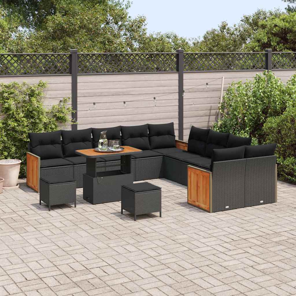 13 dalių sodo sofa rinkinys su pagalvėmis Juoda Poliratanas Akacijos - Namų Idėja