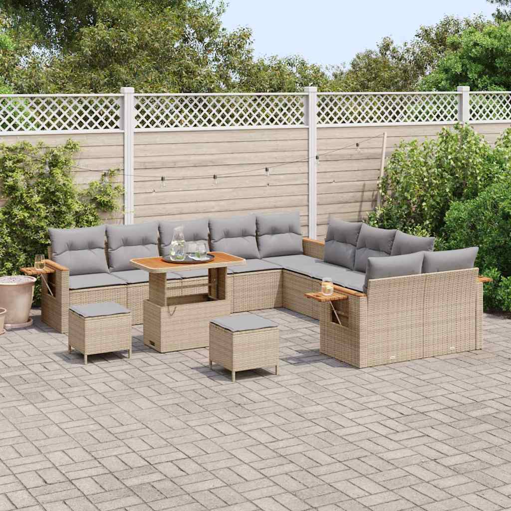13 dalių Sodo Sofa Rinkinys su Pagalvėmis Smėlio Poli Ratanas Akacija - Namų Idėja